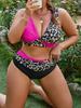 Leopard Print High Waist Plus Size Bikini with Split Back Tie - Sexy European & American Style
