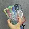For Magsafe Magnetic Water Ripple Gradient Matte Translucent Phone Case with Wrist Strap For iPhone 16 Pro Max 15 14 13 12 Cover