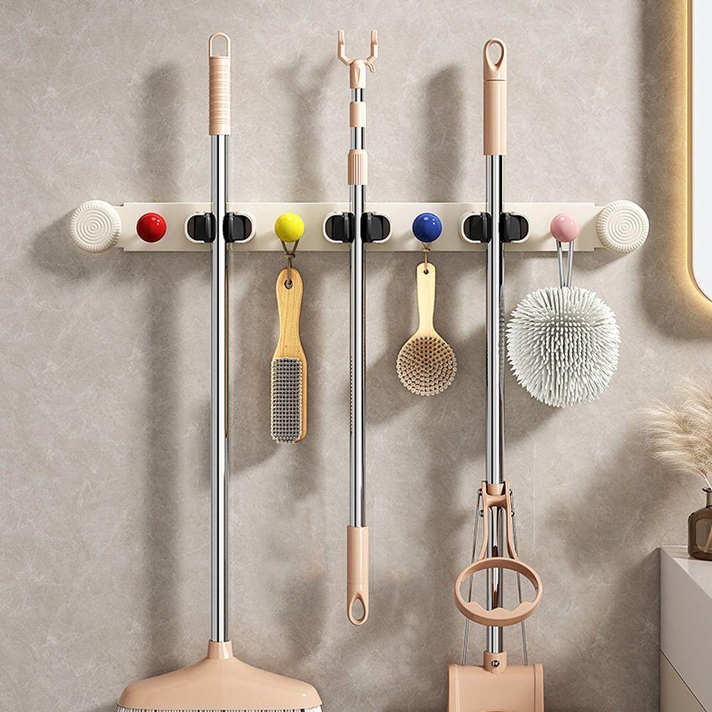 Space-saving Mop Clip Rack Non Punching Mop Holder Multi-functional Mop Broom Hanger  Bathroom