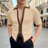T-shirts Casual ajustés pour hommes à manches courtes, avec coutures et fermeture éclair, en côtes