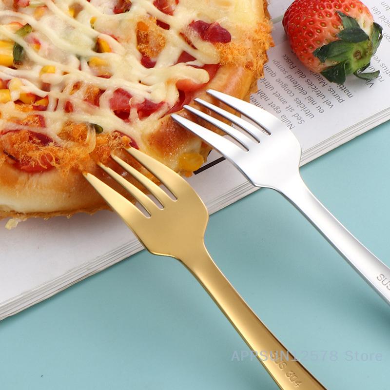 304 Stainless Steel Children's Spoon Fork Ice Cream Spoon Short Handle Square Head Spoon Spaghetti Salad Fork Student Tableware