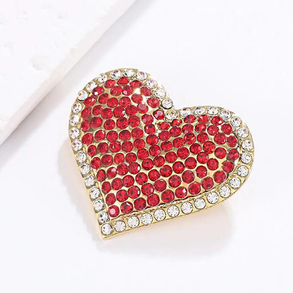 Trendy Rhinestone Love Brooches for Women Heart Valentine's Day Lapel Pins Jewelry Gifts