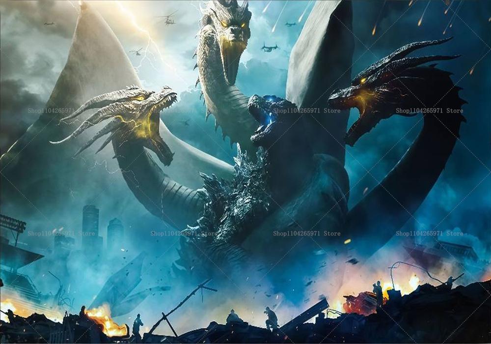 Godzilla Vs King Kong Cartoon Backdrop Banner Monster Clash Adventure Theme Kids Birthday Party Decor Photo Background Supplies