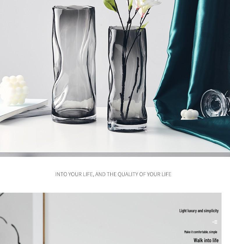 Creative Gray Pleated Glass Vase for Fresh Flowers and Lilies – Twisted Pattern Living Room Ornament