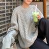 Retro pullover twist sweater for women's outerwear autumn and winter new loose lazy style solid color crew neck knitted top