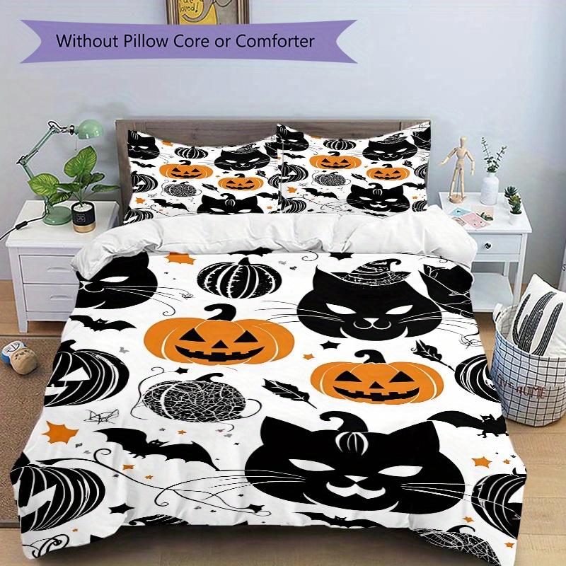 3pcs Halloween Pumpkin Bedding Set, Suitable for Bedroom Decoration, (Includes 1 Duvet Cover And 2 Pillowcases, Quilt Not Included) yy250822126