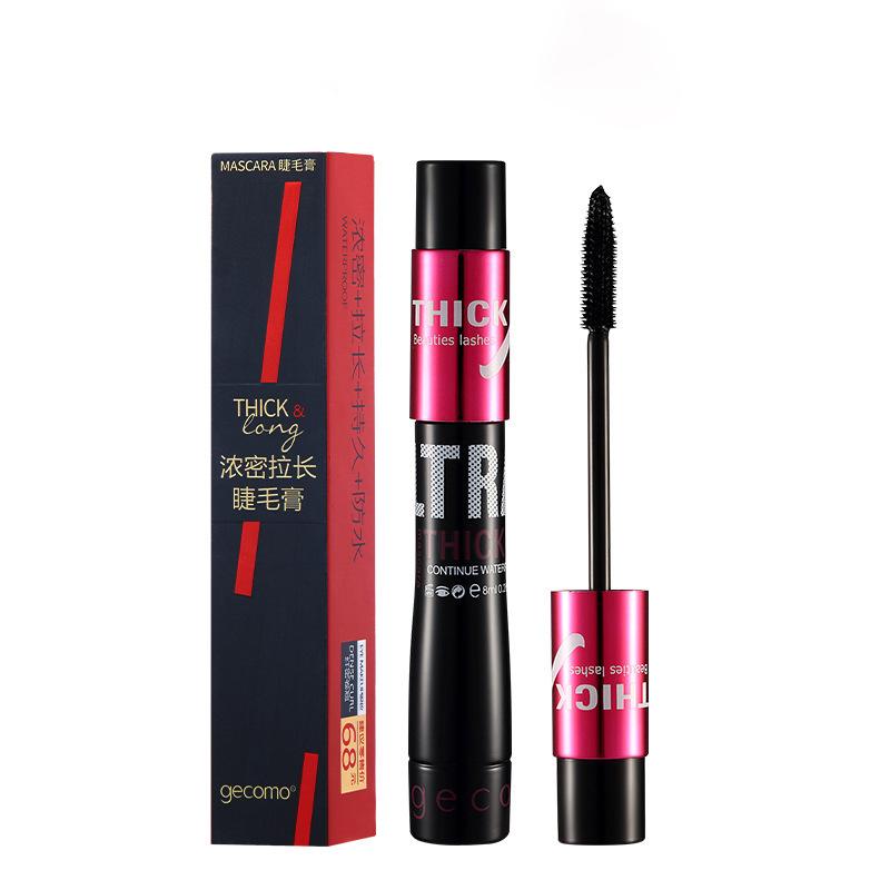 GECOMO Silk Extensions Fiber Mascara Set Double Tube Waterproof Thick Long Lasting Non Smudge Fiber Lengthening