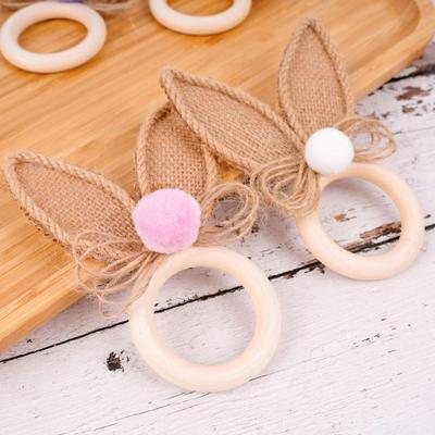 6pcs Wooden Easter Napkin Rings, Easter Table Setting Serviette Buckles, Rabbit Ear Holiday Napkin Ring Holder For Home Party