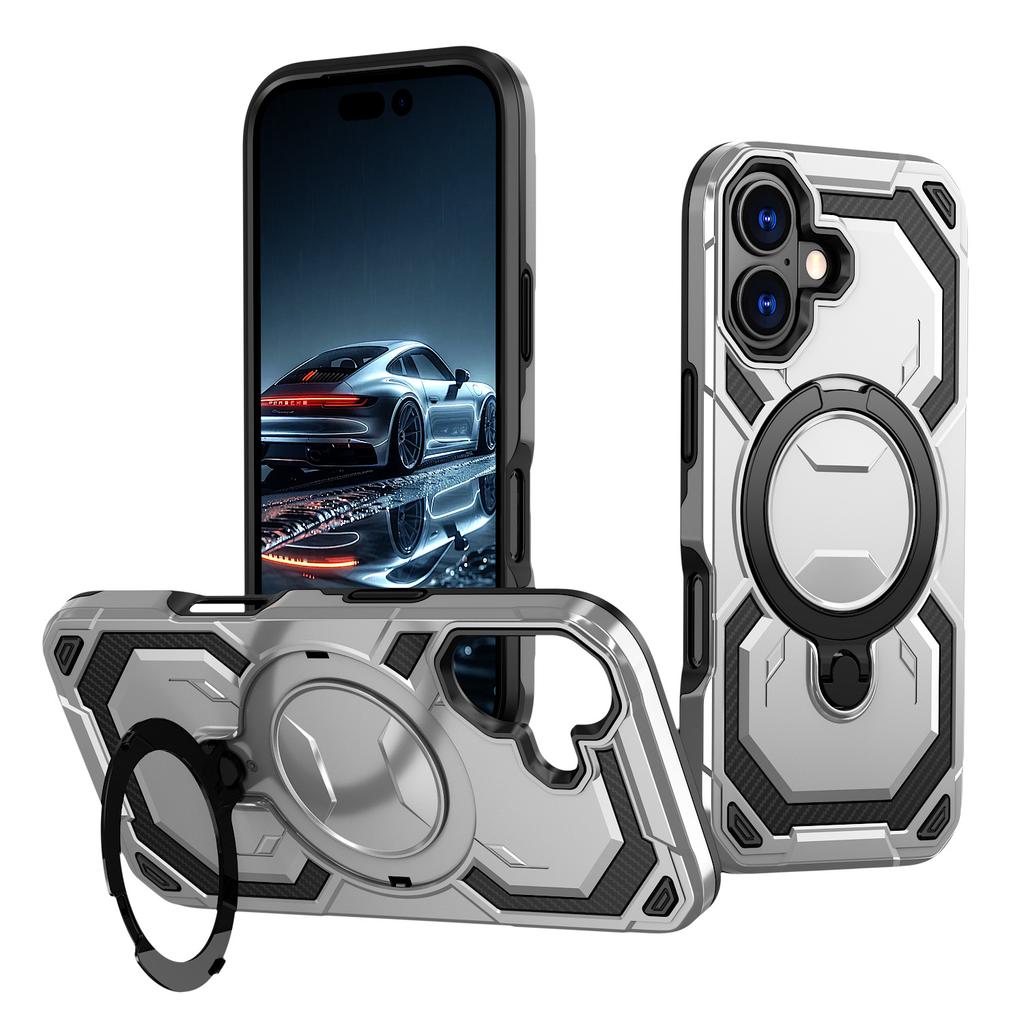 For IPhone17 Mobile Phone Case 360 rotating Magnetic Stand Two-in-one Anti-fall Armor for Apple 16e Protective Case