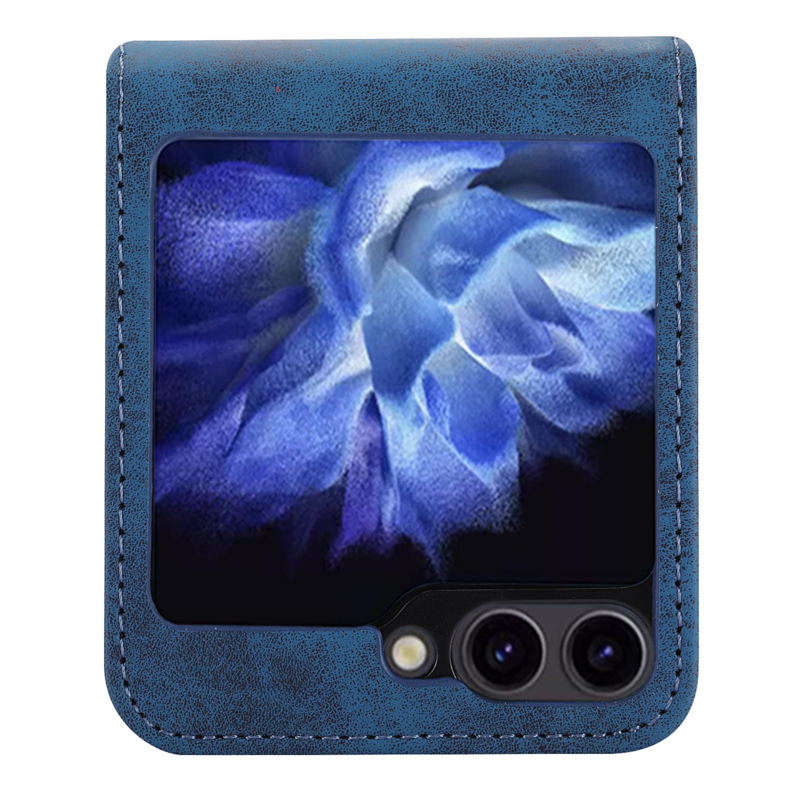 

DF-05 For Samsung Galaxy Z Flip5 5G Case Shockproof PC+PU Leather Phone Cover Blue