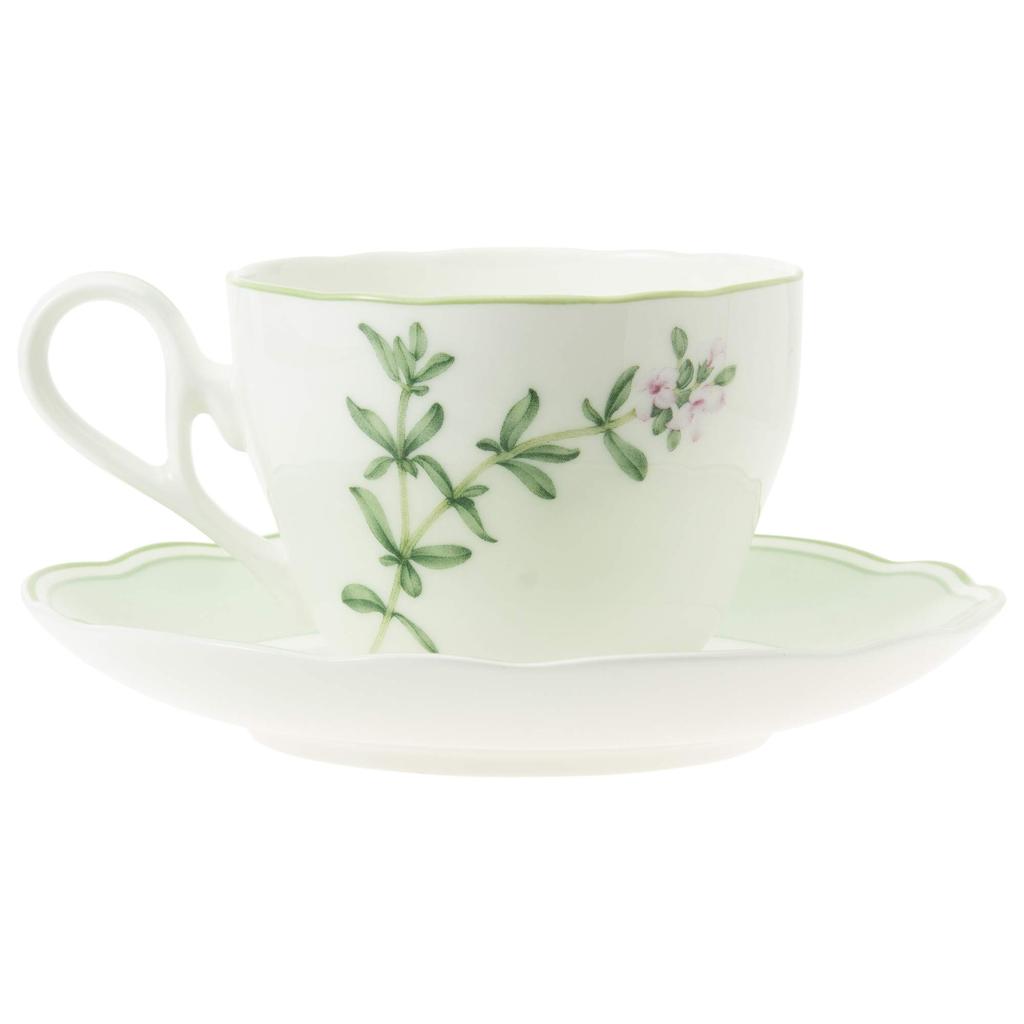 Noritake English Herbs Cup Saucer Both Coffee and Bone & (for Tea), 250cc, Microwave-Safe, Thyme, China, T97887/4942