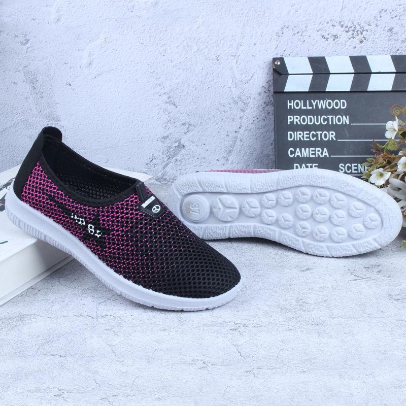 Damen Atmungsaktive Hohlnetzschuhe für Frühling und Sommer Mittelalterliche und ältere Mütter Bequeme Rutschfeste Einstiegs-Ballerinas