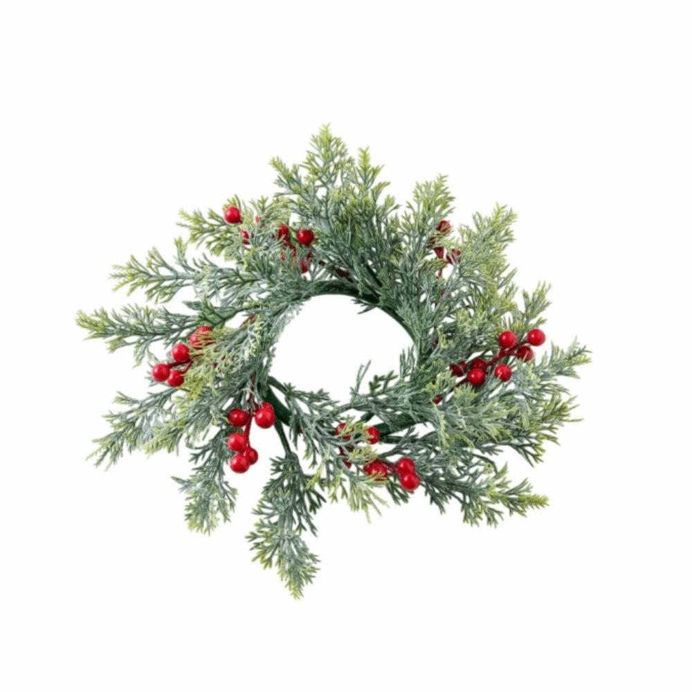 Artificial Christmas Candle Rings with Red Berry Christmas Table Decoration Candle Holder Rings Plastic Small Xmas Candle Wreath