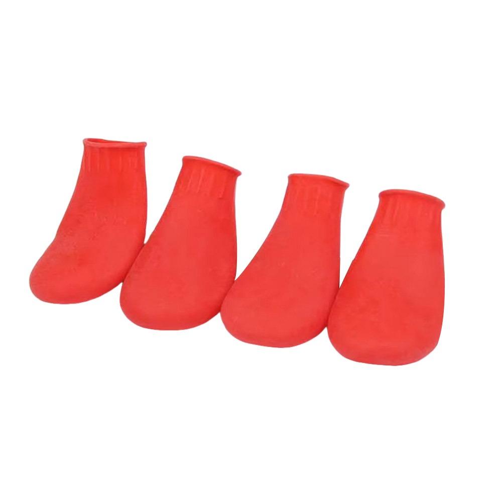 

4 шт. Резиновые ботинки для питомцев от дождя, водонепроницаемые ботинки для питомцев для маленьких собак, чихуахуа, крупных собак M 3-7.5kg красный