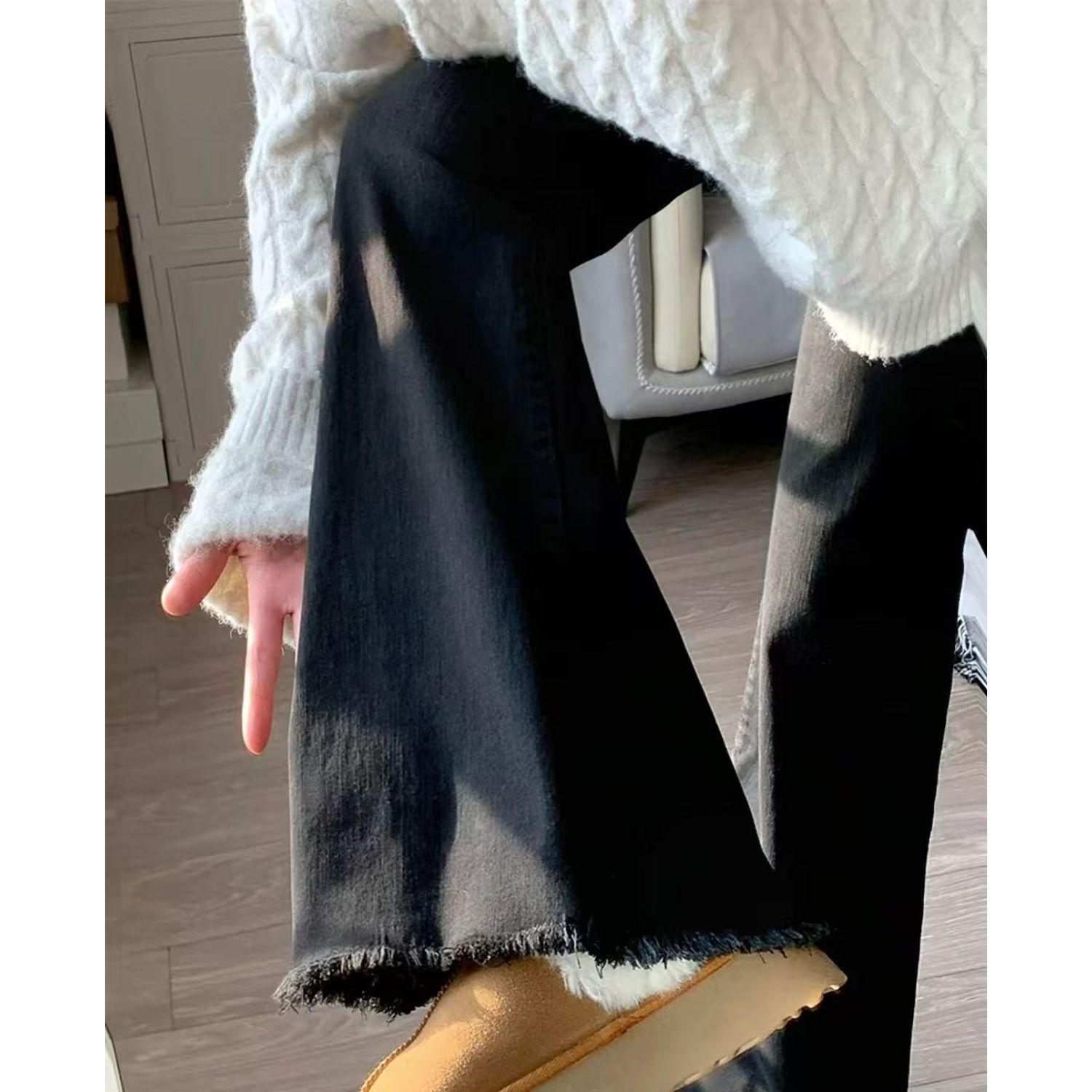 

Spring 2026 High-Waisted Spicy Girl Plus Size Micro-Flare Raw Hem Jeans S (90-100 lbs)