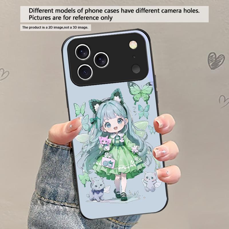 

Q-version Blue Butterfly For iPhone 17 Air 16 E 15 Plus 14 Pro Max 13 12 mini 11 5 6 7 8 Plus XR XSMax SE Black Glass Phone Case iPhone 6