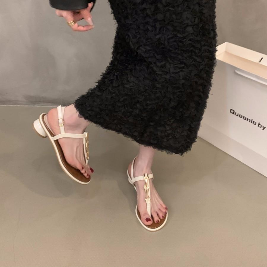 Niche thick heel French toe sandals fairy shoes 2025 new summer black temperament with skirt Roman shoes