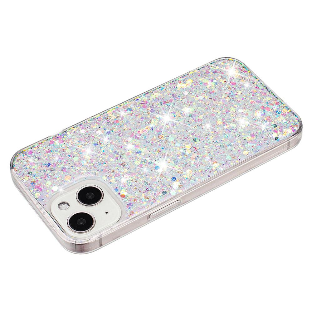 

For iPhone 15 Back Protector Case Sparkle Epoxy Cell Phone TPU Cover White