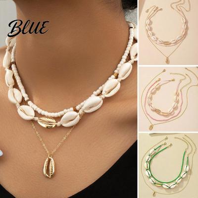 Statement Necklace 3Pcs/Set Beaded Seashell Boho Style Lightweight Layered Shell