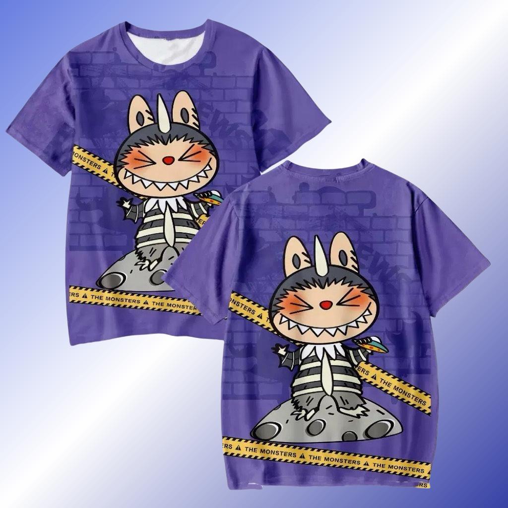 Labubu 3D-Druck Kinder T-Shirts Cartoon Junge Mädchen T-Shirt Paar Kurzarm Kinder Eltern-Kind Gleicher Stil