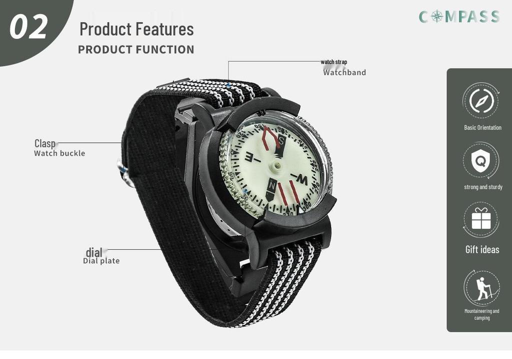 Outdoor Diving Wristwatch with Luminous Compass and Strong Magnetic Features