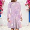 Women Plus Size V Neck Long Sleeve Printed Black Teal Gold A Line Dress