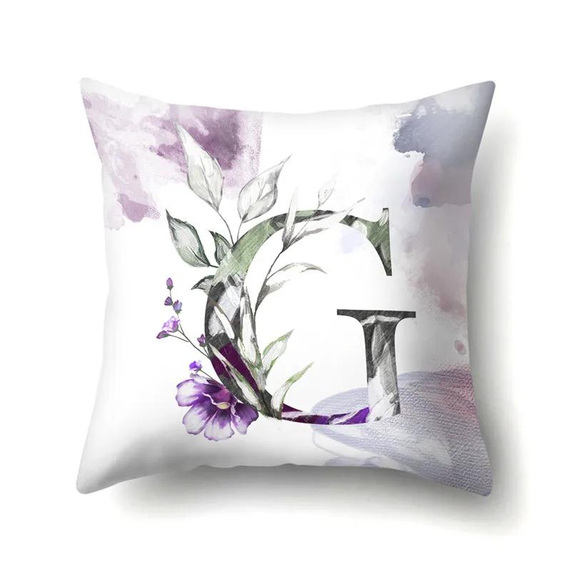 Decorative 26 Letters Polyester Pillow Case For Sofa Alphabet Flowers Printed Cushion Cover Case Home Decor Almofada 45X45Cm