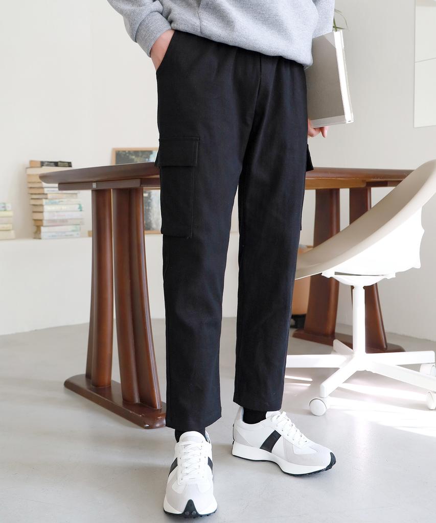 Jikeulib Brushed Fleece-Lined String Elastic Cargo Pocket Spandex Cotton Pants
