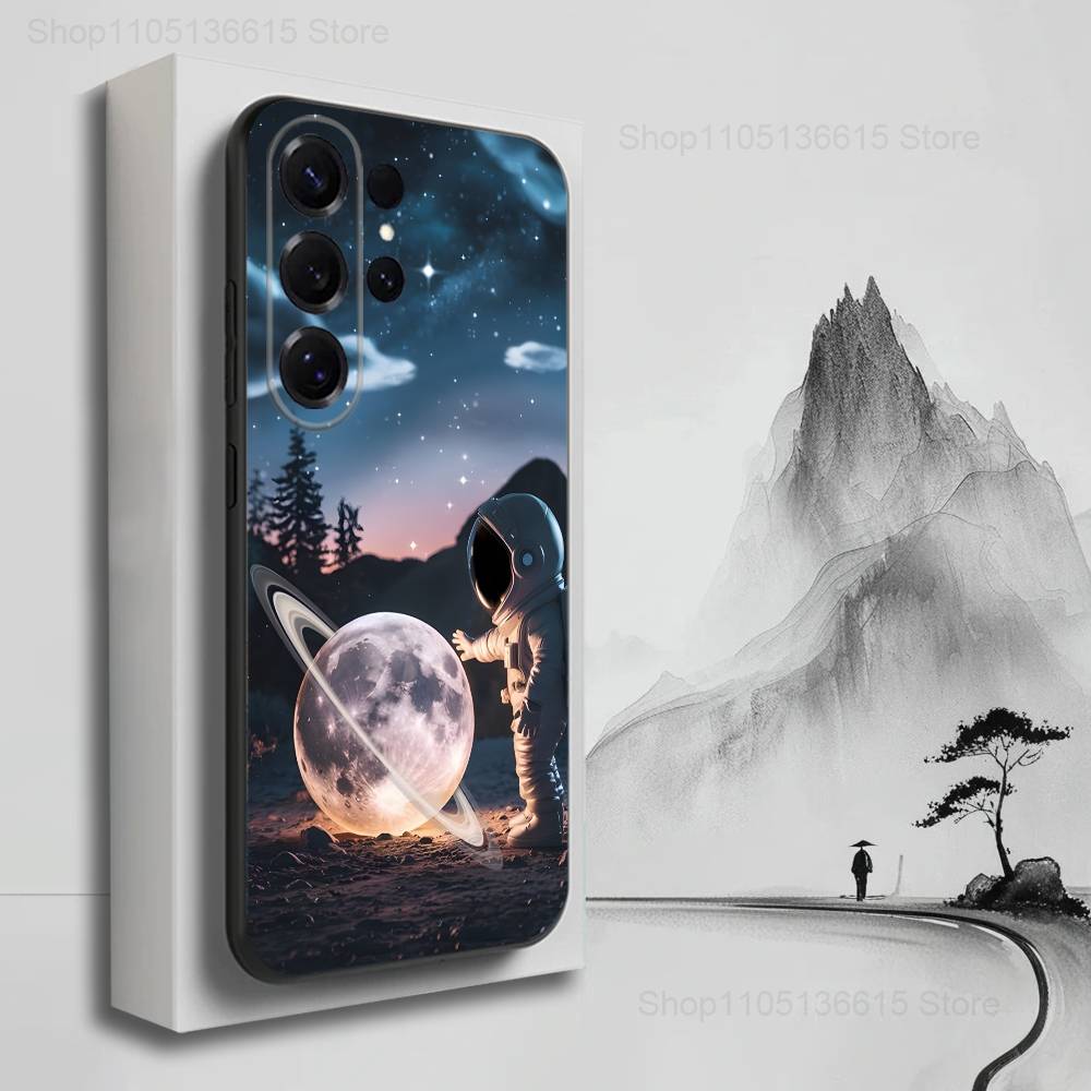Cartoon Astronaut Space Case For Samsung S22,S25,S20,S10,Plus,Ultra,S24,S23,FE,S21,S9,Lite,Soft Silicone Black