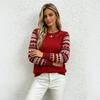 Women S Loose Fit Geometric Jacquard Crew Neck Long Sleeve Knit Sweater