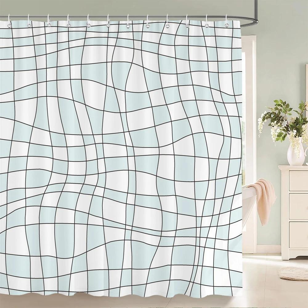 1 pc Geometric Shower Curtain Home Bathroom Decoration Printing Polyester Fabric Modern Simple Bath Curtains With Hooks