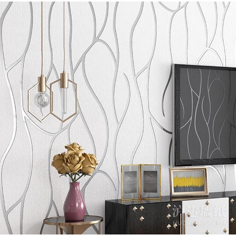 53cm European Style 3D Non-woven Fabric Wall Sticker for Moisture-proof Curved Stripe Background Wall Sticker In Living Room