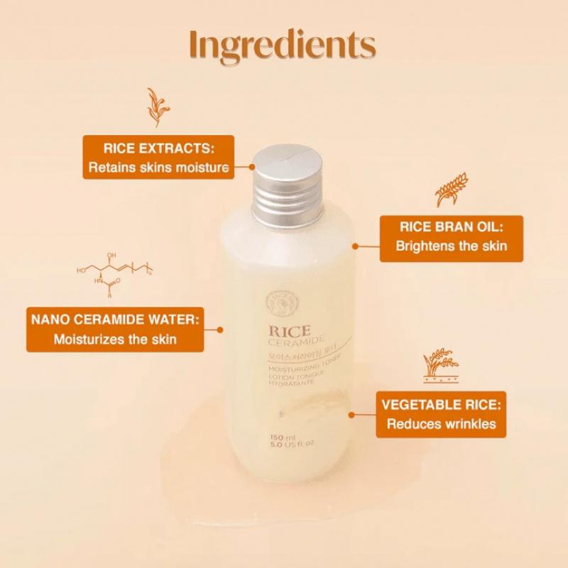 The Face Shop Rice & Ceramide Moisturizing Toner 150ml,Strengthens Skin Barrier