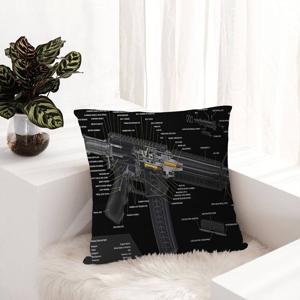Black Ar 15 Ak47 Gun Cushion Cover Polyester Sofa Cushions Decorative Throw Pillows Home Decoration Pillowcover