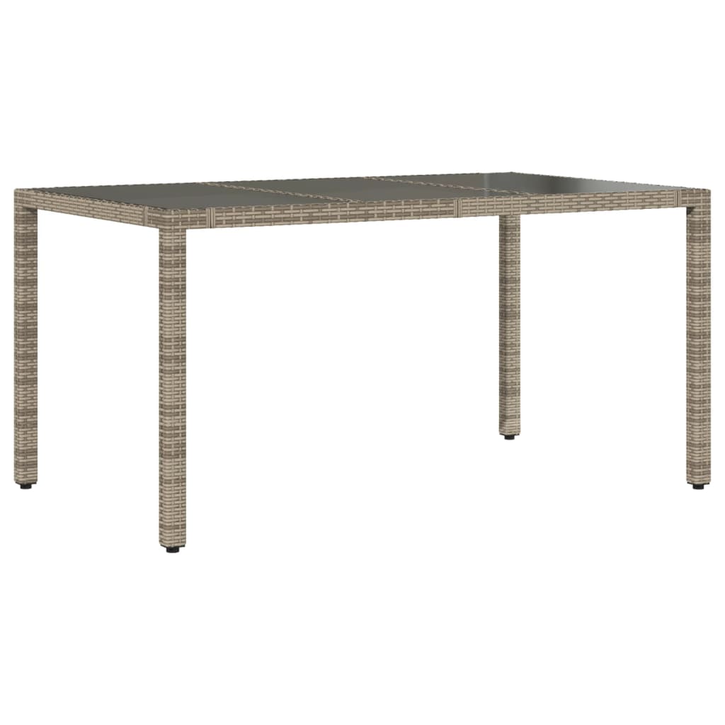 Garden Table with Glass Top, Grey, 150X90X75Cm, Pe Rattan
