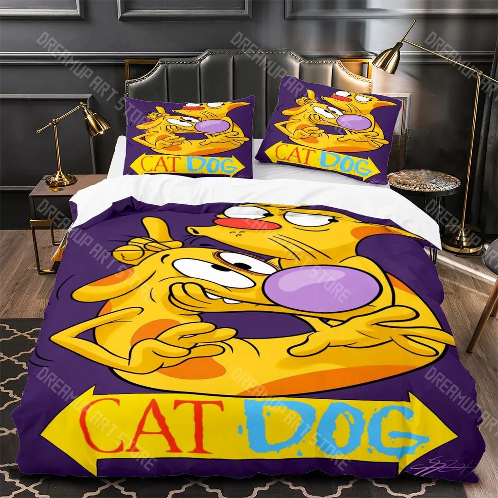 Catdog 3D Printed Duvet Case Pillowcase Bedding Set Twin Full Queen King Size for Bedroom Decor