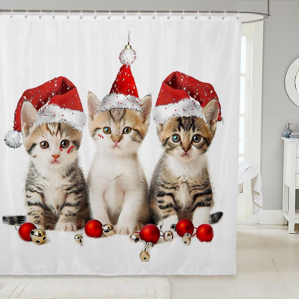 Cat Bath Curtain Kids Cartoon Pet Cats Shower Curtain For Boys Girls Children Cute Kitten Bathroom Shower Curtain Set Decor 3D