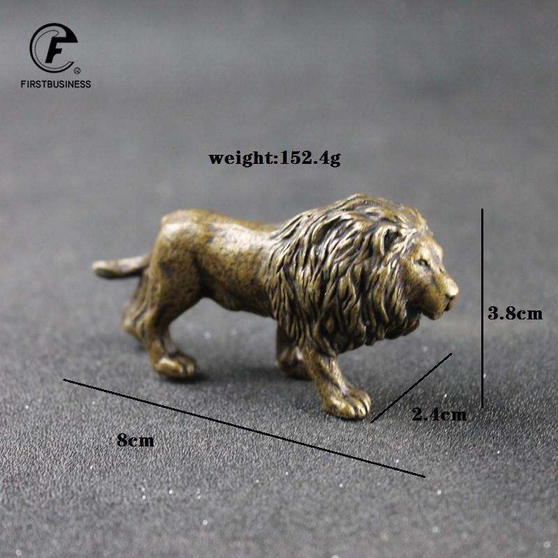 Antique Bronze Male Lion King Statue Small Ornaments Solid Copper Mountain Lions Miniature Figures Brass Sculpture Crafts Decor