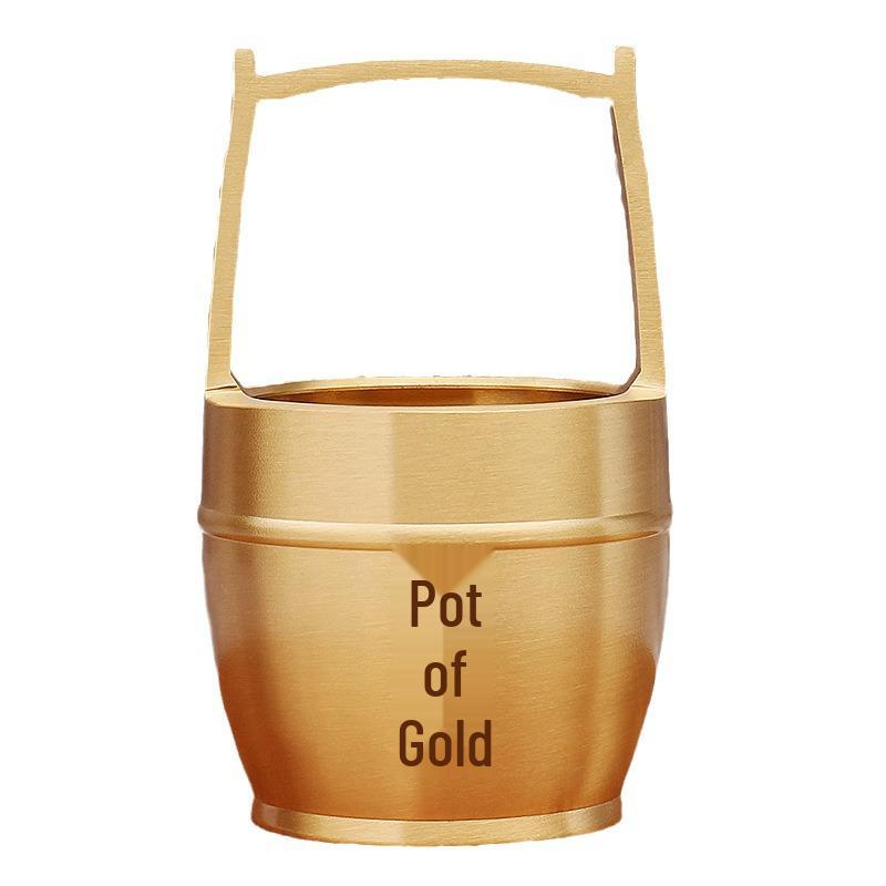 Large Polished Brass Bucket Ornament – Creative Desktop Treasure Character Decoration