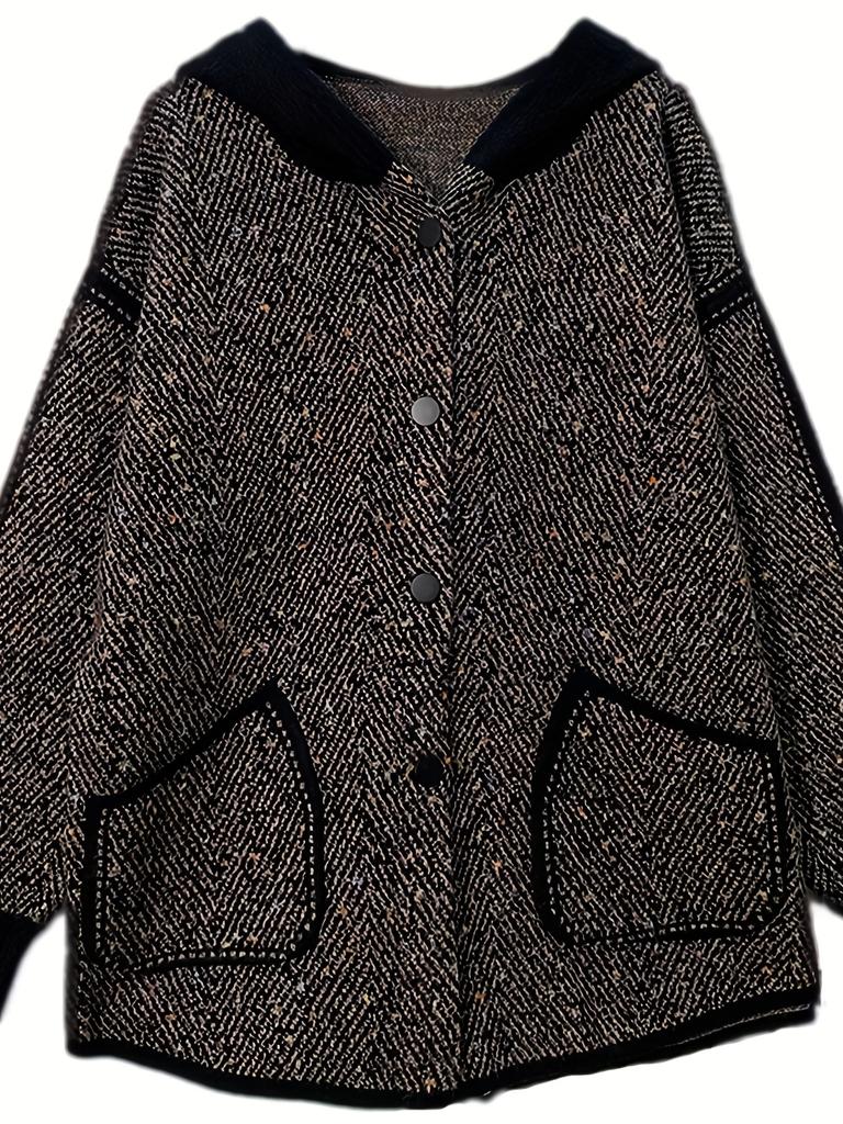 Button Front Hooded Jacket, Casual Long Sleeve Outerwear with Pockets, Women's Clothing