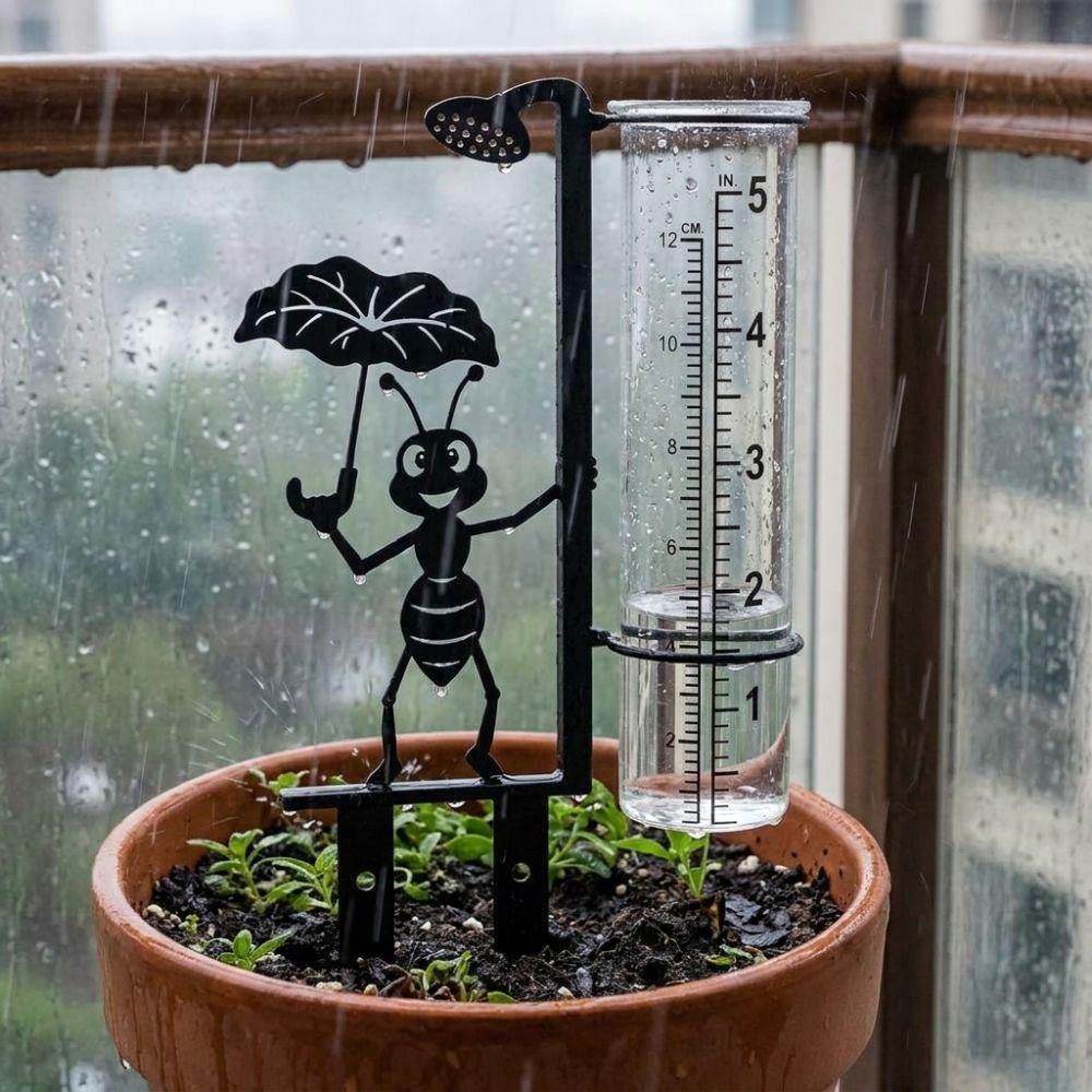 Iron Art Metal Ant Rain Gauge Stake Removable Weatherproof Outdoor Glass Tube Rain Gauge Rustproof with Scale