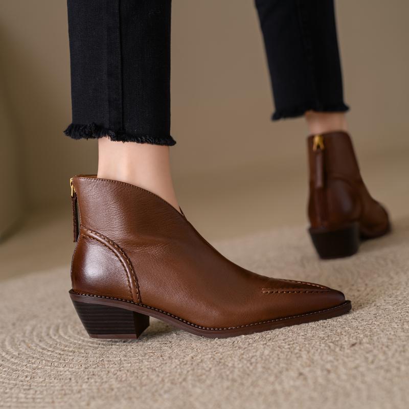 Fashion 2024 New Autumn Women Boots Genuine Leather Women Shoes Pointed Toe Ankle Boots Modern Ladies Shoes Chelsea Western Boots