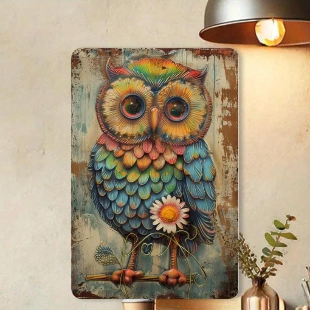 Vintage Owl Metal Art Retro Home Decor Plaque Handmade Wall Sign