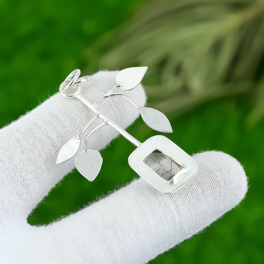 Prezent Ślubny Dla Niej Srebro Próby 925 Naturalny Kamień Szlachetny Czarny Rutyl Wisiorek