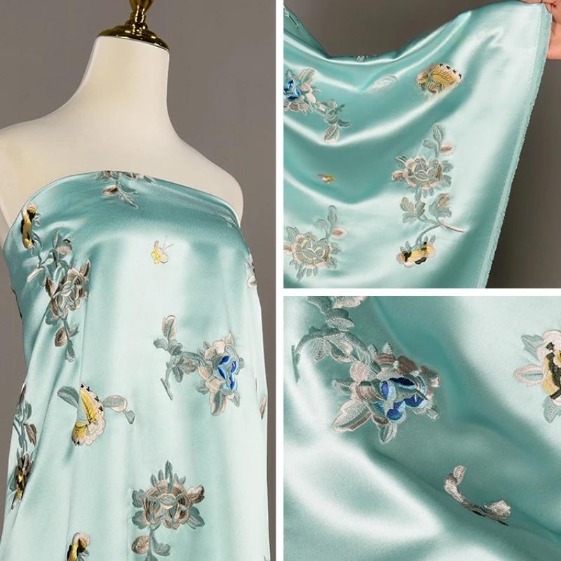 Embroidery Acetic Acid Silk Fabric Jacquard Cheongsam Dress Clothing Designer Wholesale Cloth Diy Sewina By Half Meters Material