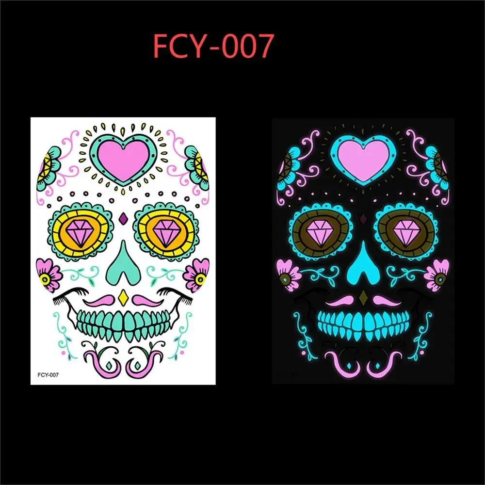 Face Beauty Tattoo Stickers Luminous Glowing In Dark Women Sexy Temporary Tattoos Day Of The Dead Skull Halloween Cosplay Decor
