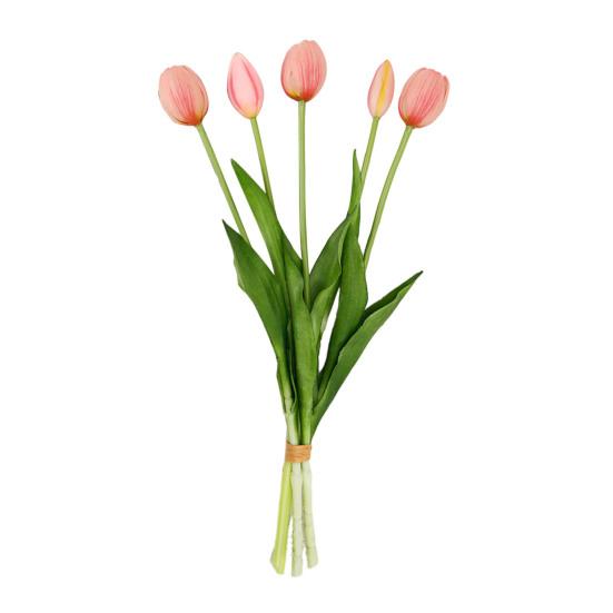 5 Head Artificial Tulip Bouquet 15.7" Long Stem Faux Tulip Flower Lifelike Real Touch