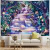 Amonercvita Blacklight Forest Tapestry Neon Tree Waterfall Tapestries UV Reactive Galaxy Space Tapestries Colorful Floral Plants Tapestry Wall