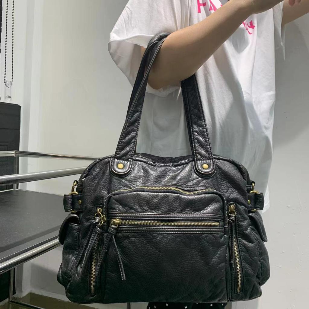 Damen Weiches Leder Schultertasche Trendige Retro Pendler Handtasche