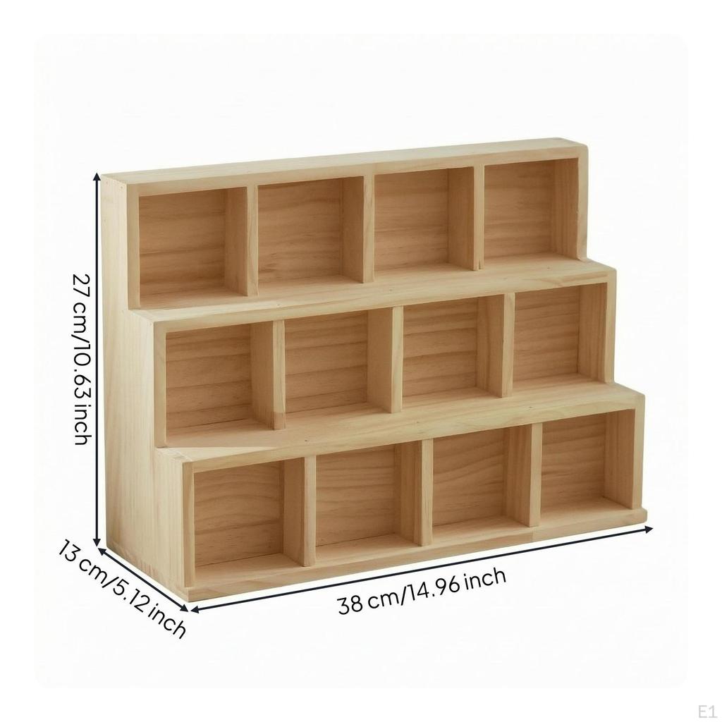 Trapezoidal Desk Cubby Wood Finish 12Compartment Organizer Stepped Design 3Row
